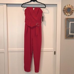 Red Strapless Jumpsuit